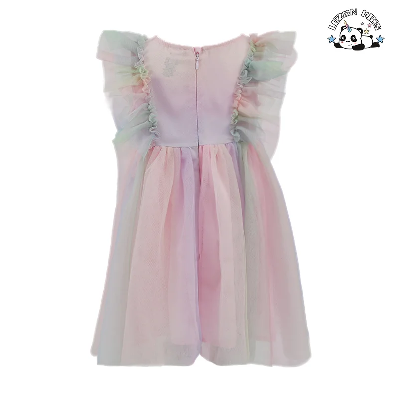 LEZONKIDS - OEM Customizable Kids Princess Short Sleeves Breathable Flower Birthday Ball Gown Tulle Dress for 2-14T Kids